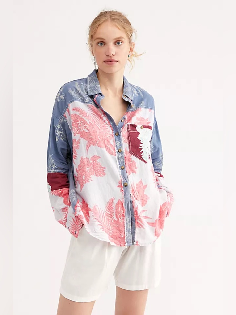 New We The Free Chasing Waves Buttondown Rayon Linen Top